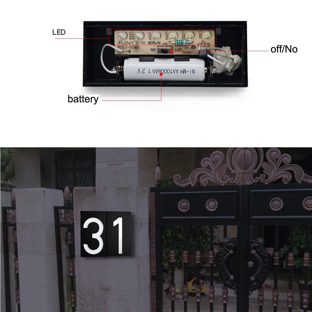 Solar Light LED House Number Doorplate Address Lamp House Number Outdoor Lighting Porch Lights With Solar Rechargeable Battery