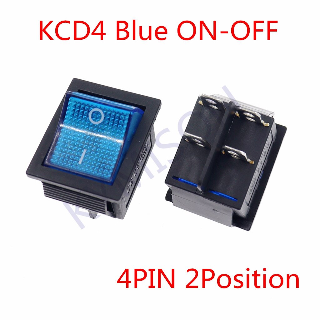 10PCS KCD4 Rocker Switch ON-OFF 2 Position 4 pin / 6 pin Electrical equipment With Light Power Switch 16A 250VAC/ 20A 125VAC: Blue 4 Pin