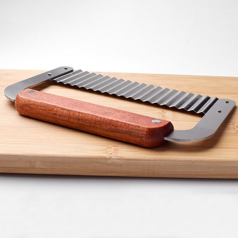 7-Inch Stainless Steel Potato Slicer Cutter International Wood Handle Serrator for Kitchen Vegetable Tool Slicer