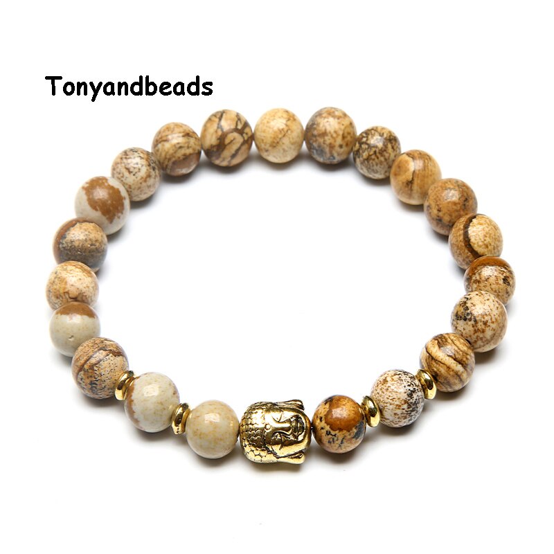 Natuursteen Kralen Armband Antieke Gouden Boeddha Charm Armbanden &amp; Bangle Voor Vrouwen Of Mannen Geen. NB4: Picture Jasper