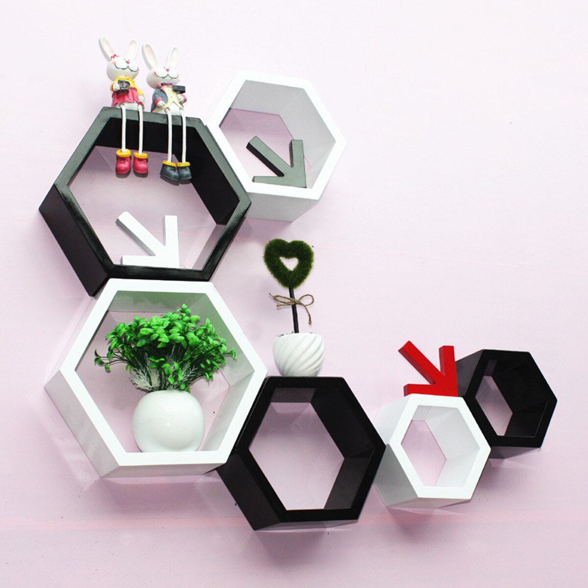 3Pcs/Set Hexagon Shelf Wall Floating Shelves Wall Hanging Geometric Figure Home Bedroom Decoration Bookshelf Storage Book Kit