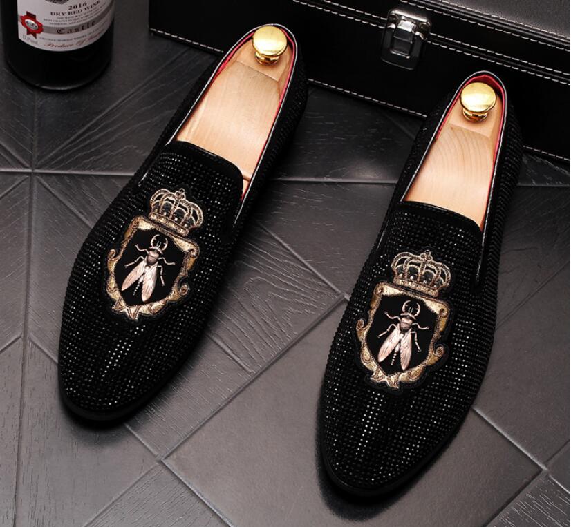 Guld topp och metall tå herr sammet strass klänning skor italienska herr klänning skor handgjorda loafers