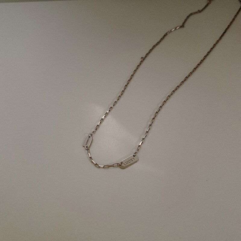 Silvology Sterling 925 Silver Square Lucky Letter Choker for Women Short Necklace Minimalist Temperament Jewelry: Necklace-B