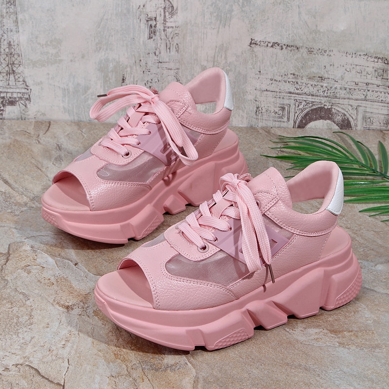 Dames sandalen plateau wedges damesschoenen dikke hak veter sandalen vismond sandalen zomer stijl slippers