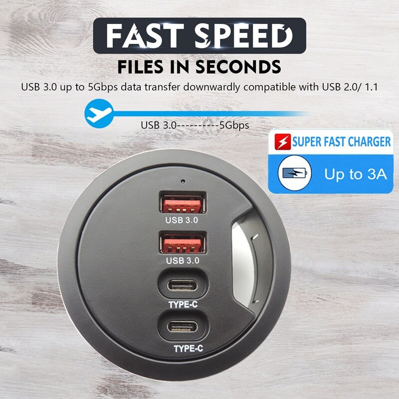 AU42 -USB 3,0 Hub Dual TYP A Dual TYP C vier Häfen BC 1,2 Schnelle USB Hub Unterstützung Heißer stecker Unterstützung Fenster und Mac