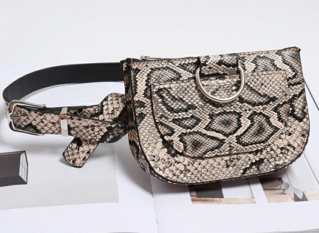 SWDF Women Waist Pack Serpentine Fanny Pack Pu Leather chest Bag Female Snake Skin Belt Bag Female Purse: Khaki