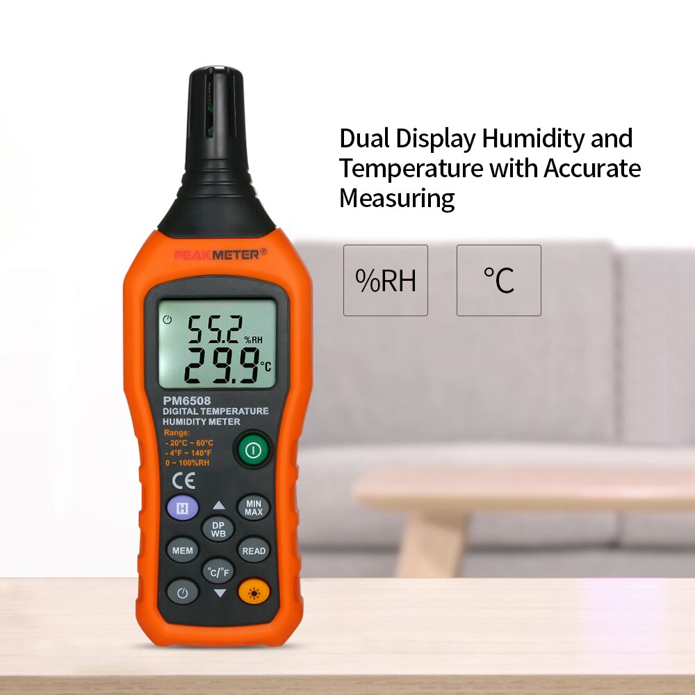 PEAKMETER PM6508 Digital Temperature and Humidity Meter LCD Thermo-Hygrometer Mini Thermometer Hygrometer Psychrometer