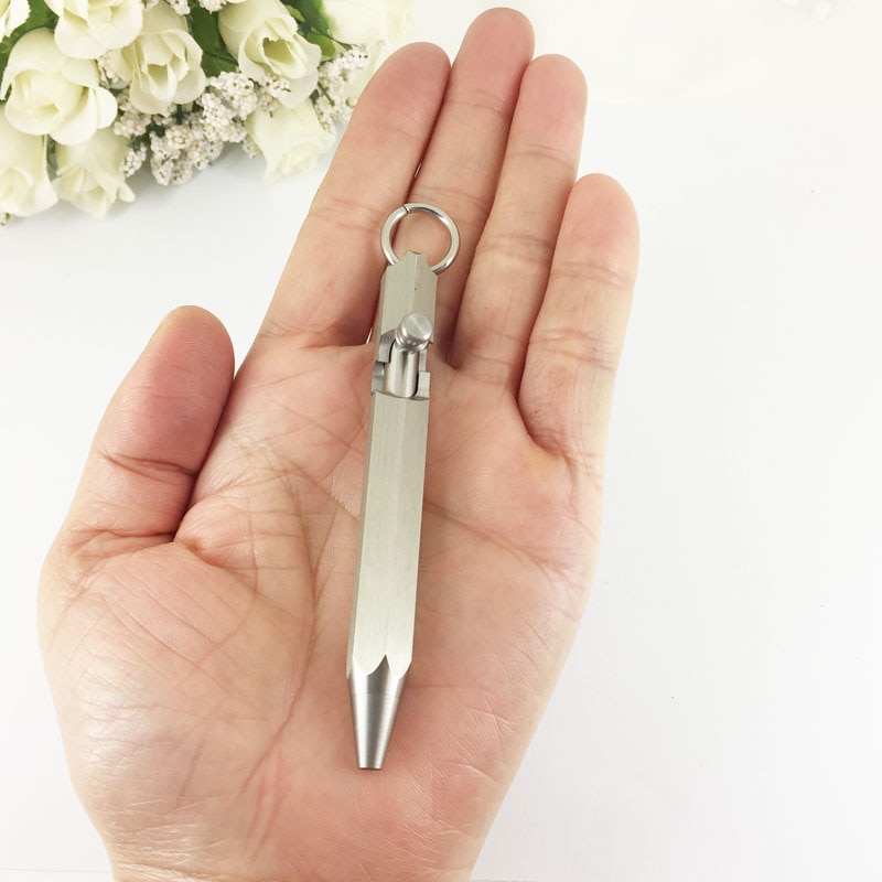 ACMECN – Mini stylo à bille Hexagonal en acier inoxydable, avec porte-clés, mignon, court 39g, de noël, Mini stylo 1736S