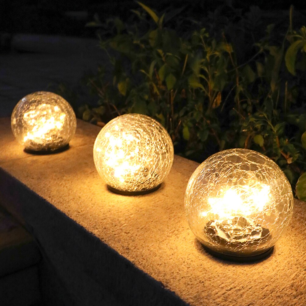 Garden Decoration Crack Glass Ball LED Ground Light Solar LED Lawn Lamp Waterproof Outdoor Landscape Patio Yard Pathway Light