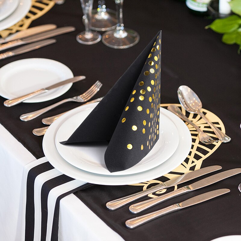 50 Stuks Linnen Voelen Zwart En Goud Servetten Doek-Achtige Wegwerp Airlaid Papier Servetten Voor Party Restaurant Diner Servetten