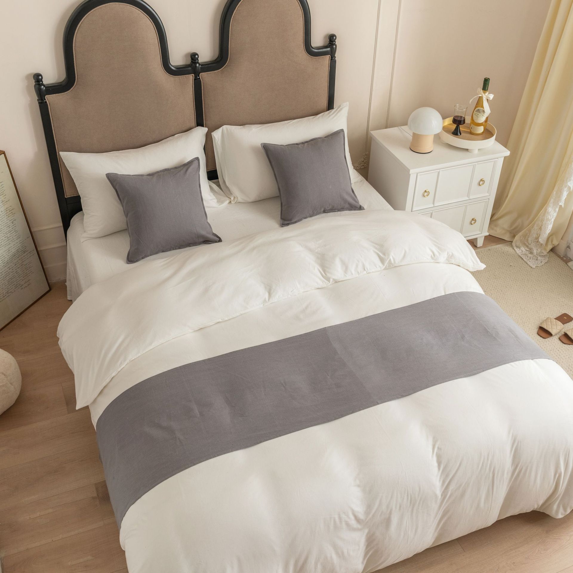 Cilected 3Pcs Baumwolle Und Leinen Bett Runner Einfarbig Bettdecke Protector Wurf Haus Hotel Schlafzimmer Decor Runner Bett Schwanz handtuch