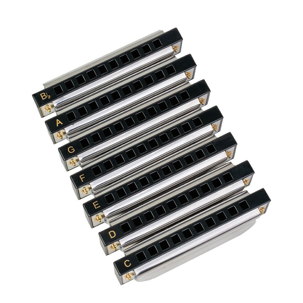 Blues Band Harmonica Starter Set W/7 Harp Toetsen C D E F G Een Bb 7 Stuk set Met Draagtas