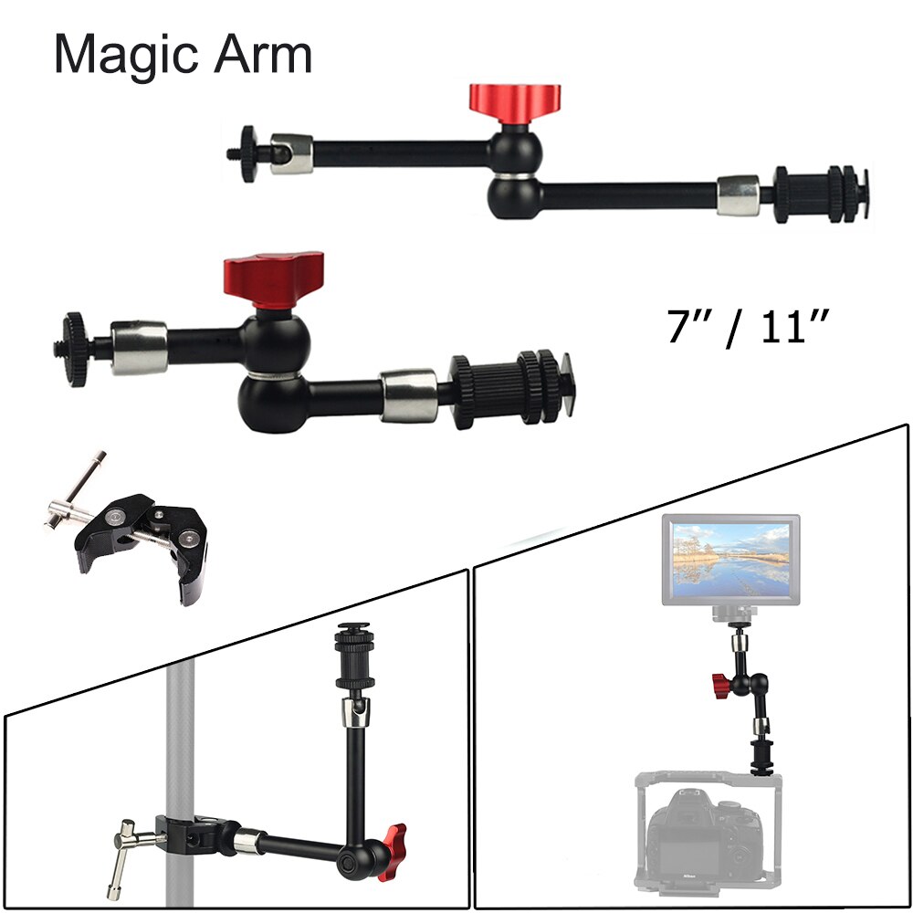 7 "11" Verstelbare Magic Arm Voor Montage Monitor Led Light Video Flash Camera Dslr Magic Gelede Arm Super klem
