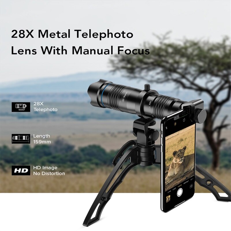 APEXEL HD 28X Telezoom Mobiele Telefoon Camera lens + Mini Statief Remote Shutter Monoculaire Telescoop Lens Voor Alle Smartphones