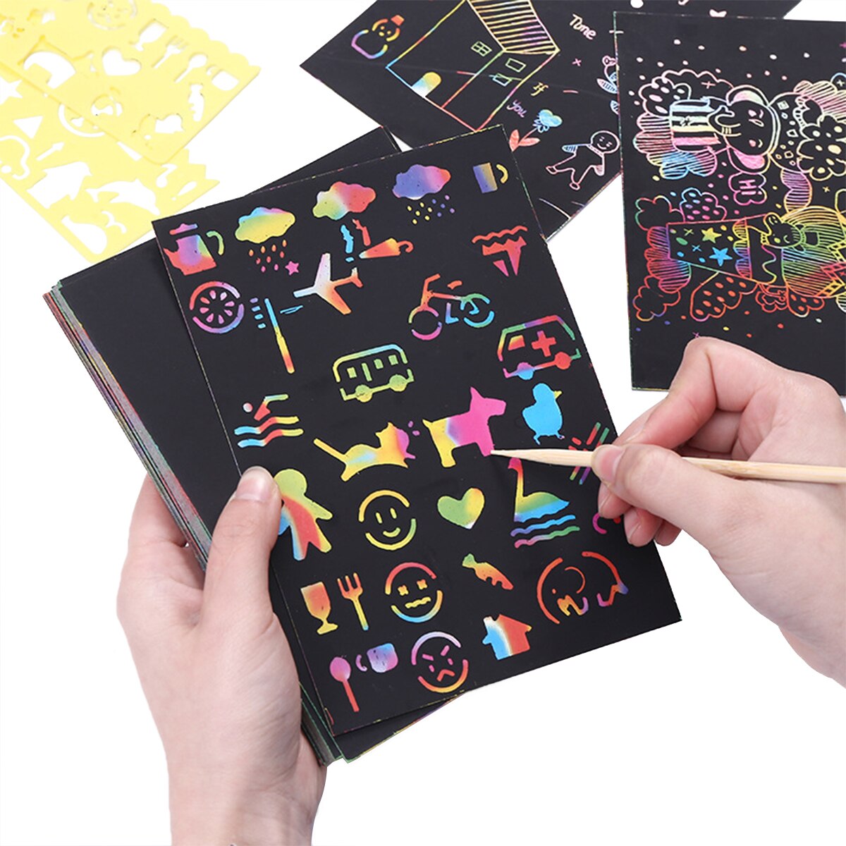 Scratch Art Papier Set Voor Kinderen 50 Stuks Scratch Art Paper Craft Voor Jongens & Meisjes Fun Verbeelding Trigger Game voor , verjaardag