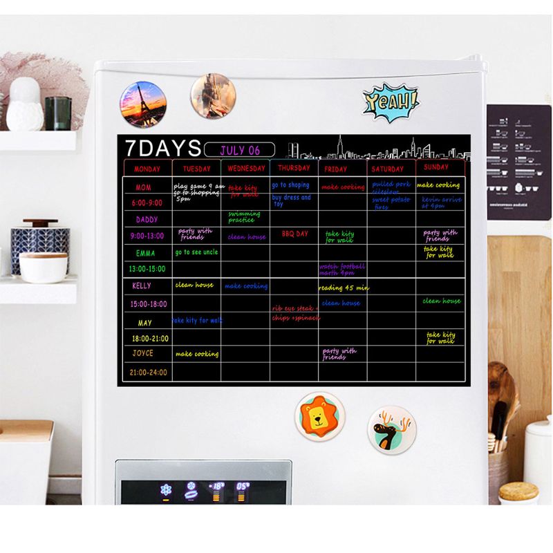 Planificador semanal de pizarra blanca magnética grande seca de 7 días y organizador de lista de comestibles para refrigerador de cocina con 8 plumas de pc 1pc B