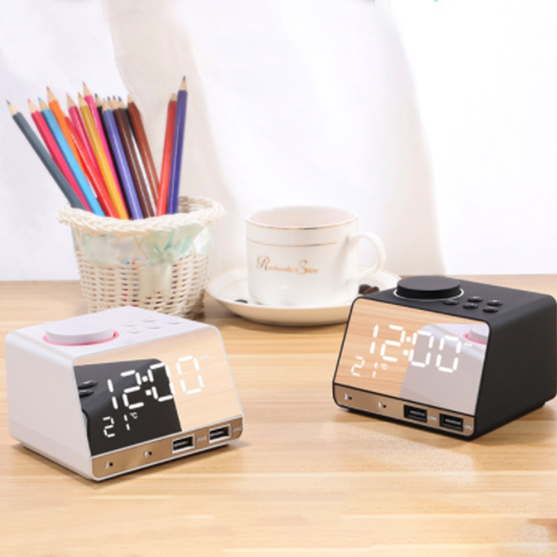 Bluetooth 4.2 Radio Alarm Clock Temperature Speaker With 2 USB Ports LED Digital Alarm Clock Snooze Table Clock Home Decor