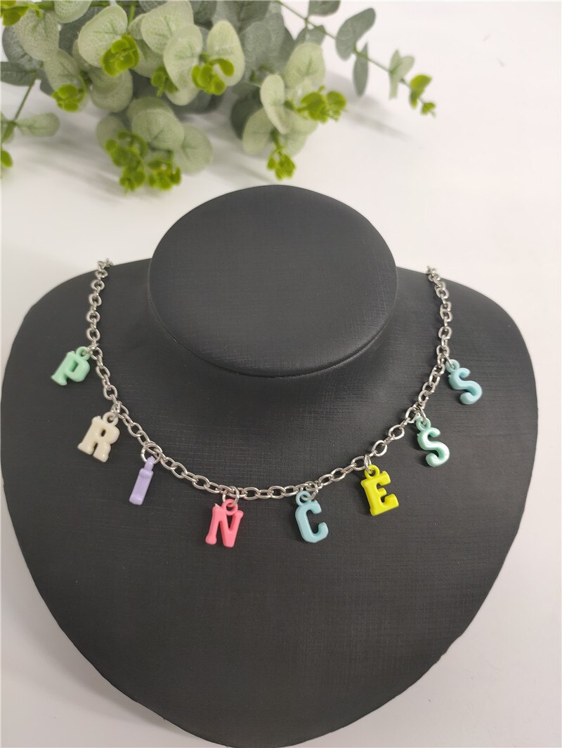 Women ANGEL Letter Charm Choker Necklace Boho Colourful Chain Collares Clavicle Chain Alphabet Pendants Collares Jewelry