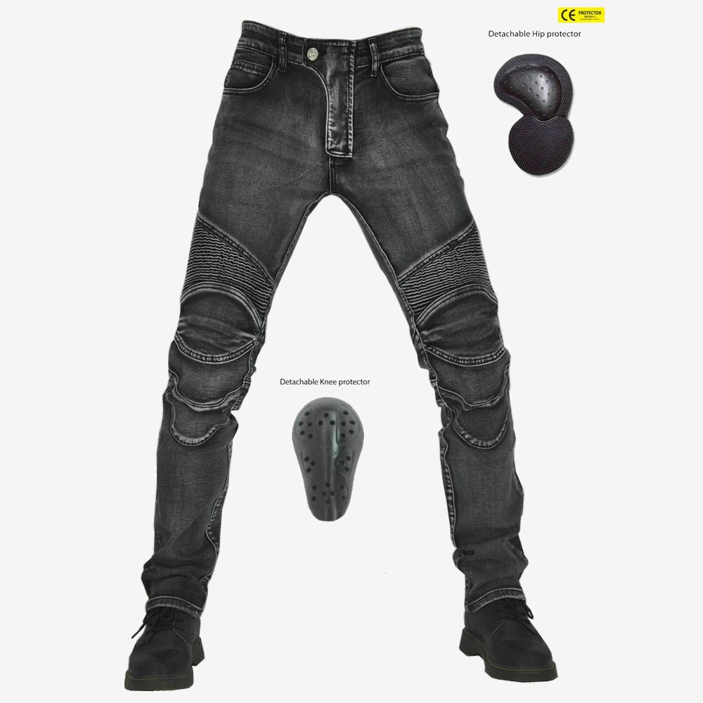 Retro casual motorcycle jeans men's outdoor motorcycle stretch anti-fall riding belt 4 Pads gray pants