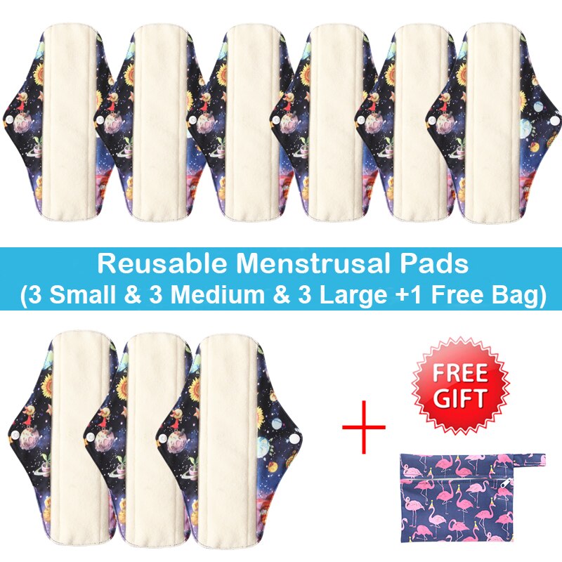 10 stk (3s+4m+3l) genanvendelige bambus kul bind bind menstruationsbind vaskbart trusseindlæg feminin hygiejne barsel med en taske: Wsd 35