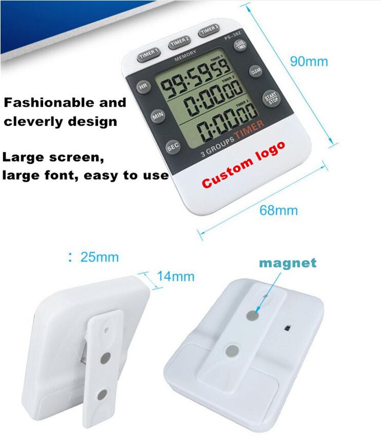 Kitchen Timer Sports Exercise Reminder 99 Hours 12 / 24H 3 Groups Magnet Count Up Down Large Display Digital Time Timers Clock