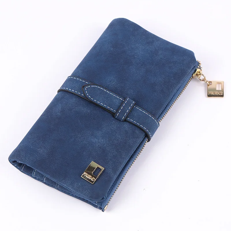 Women Wallets Drawstring Nubuck Leather Zipper Wallet Women's Long Purse Two Fold More Color Clutch: Beige