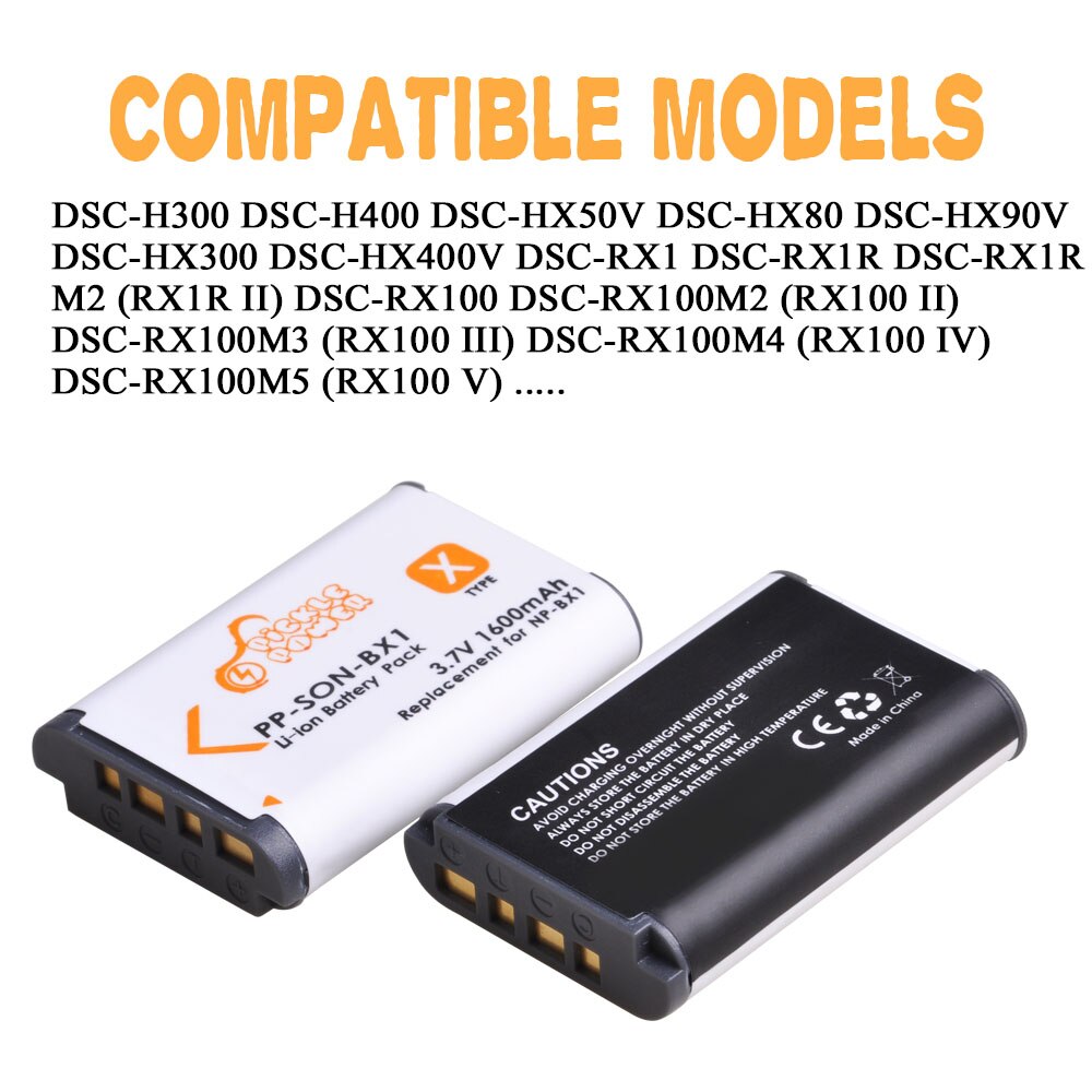 Caricatore doppio di USB dell&#39;affissione a cristalli liquidi della batteria di 1600mAh NP-BX1 NP BX1 per Sony FDR-X3000R RX100 AS100V AS300 HX400 HX60 AS50 WX350 AS300V ZV-1