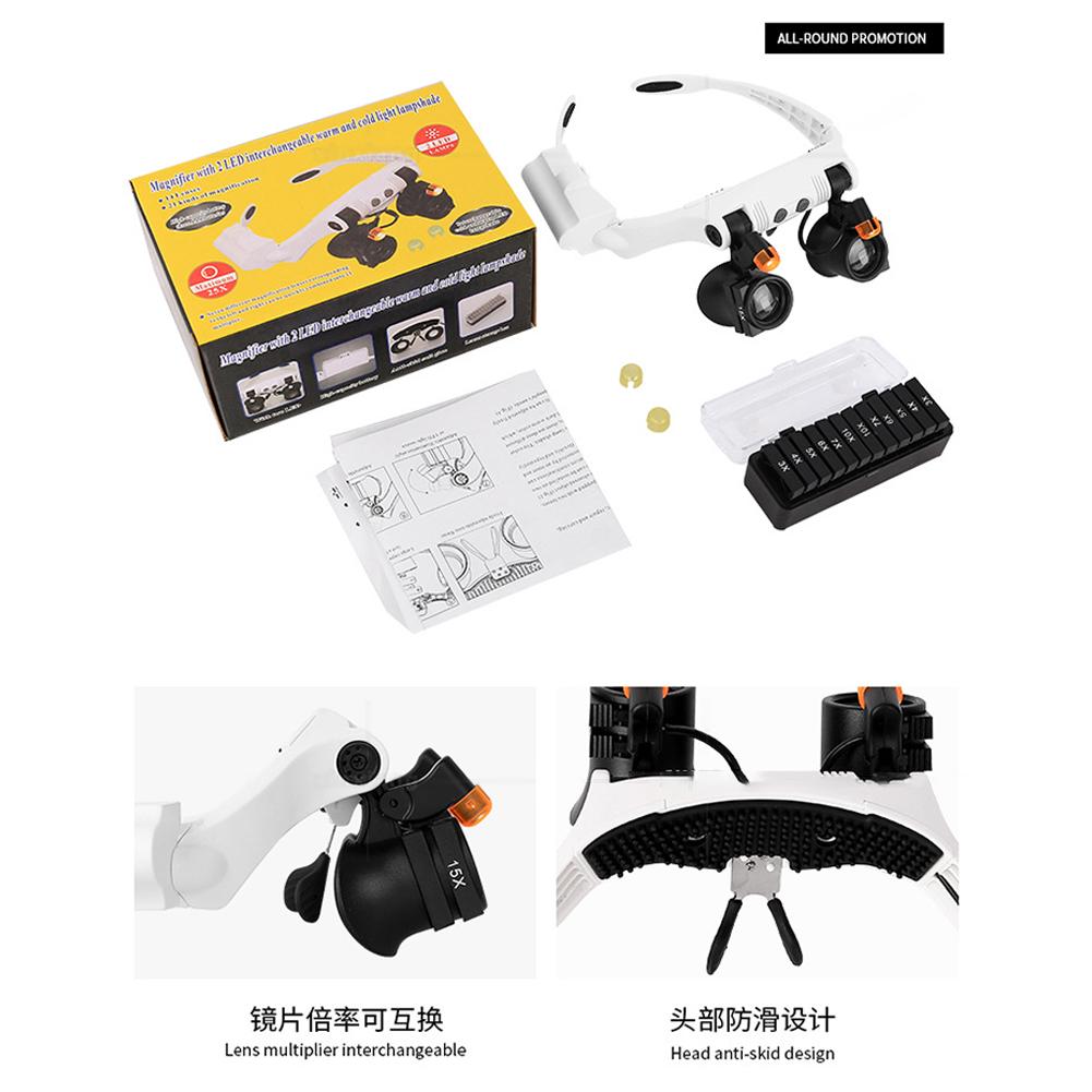 3X 4X 5X Einstellbare 21 Arten Von Vergrößerung Lupe LED Licht Stirnband Lupe LED Vergrößerungs Brille Mit Lampe, für Schmuck