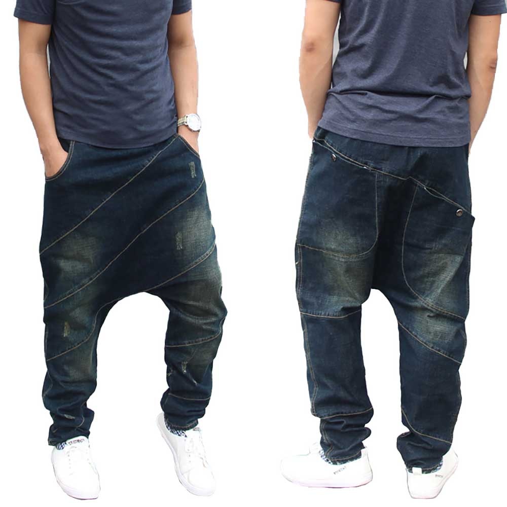 Pantalones vaqueros holgados #39 modernos para hombre, estilo casual, estilo harén, estilo hip hop, con cintura elástica y cordón, color azul, talla grande.