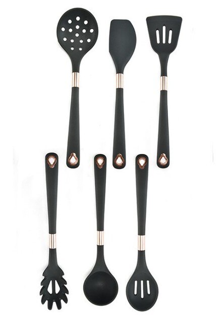 Zwarte Goud Keuken Kookgerei Siliconen Keukengerei Non Stick Plated Kookpot Set Spatel Pollepel Ei Kloppers Schop Gebruiksvoorwerpen Sets: 6PCS
