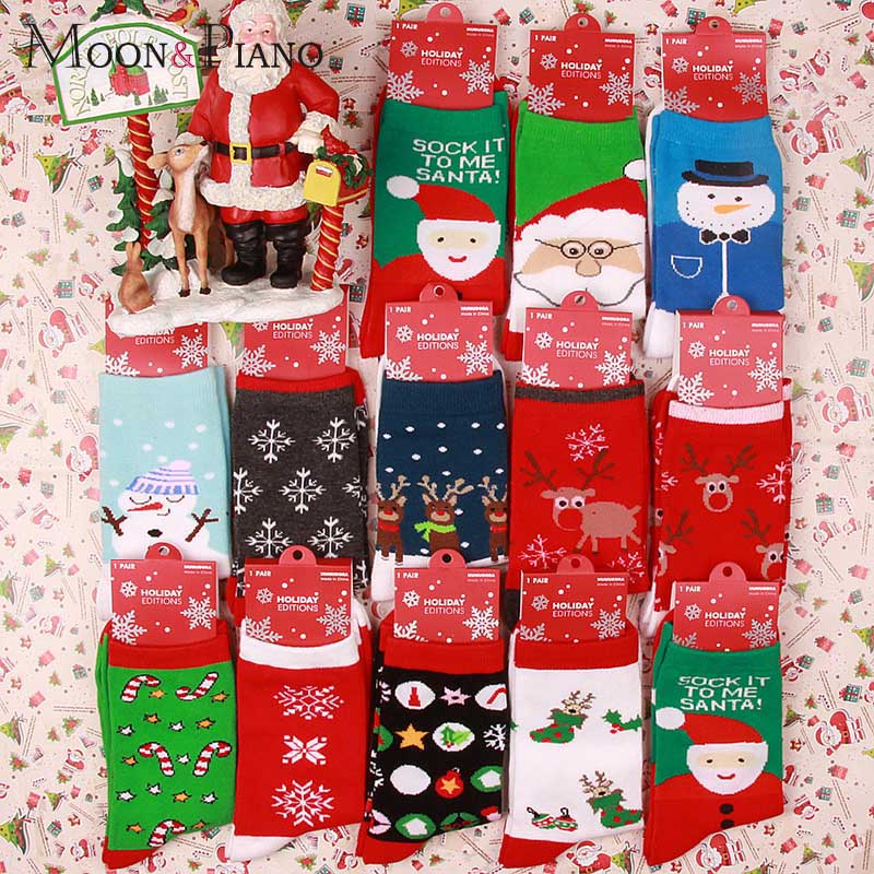 vrouwen Winter Sokken Kerst Cartoon Print Lange sokken Kerstcadeau Warme Zachte Kerstman Elanden sok