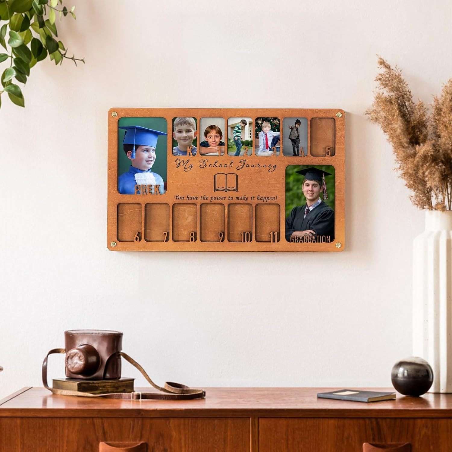Fotolijst voor schooljaar, afstudeerfotodisplay voor kinderen, houten decoratieve fotolijst, voorschoolse afstuderen DIY