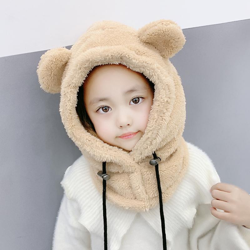 Winter Cute Selling Cute Bear Ears Warm Hat Windproof Neck Scarf Cap Student Women Children Plus Cashmere Cap