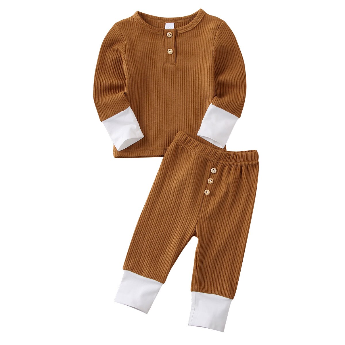 0-24M Newborn Clothes Outfits Toddler Baby Girl Boy Solid Color T-Shirt Tops Leggings Pants Knitted Baby Girls Boys Clothes Set: Brown / 12M