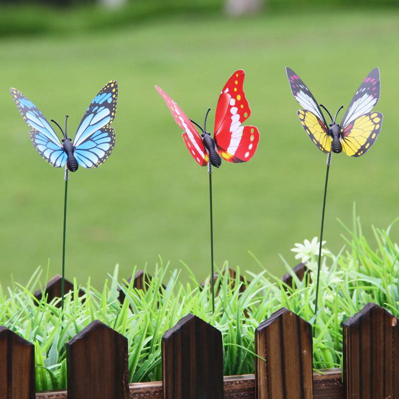 10 Stks/partij Kunstmatige Vlinders Tuin Decoratie Outdoor 3D Simulatie Vlinder Stakes Yard Plant Gazon Decor Stok
