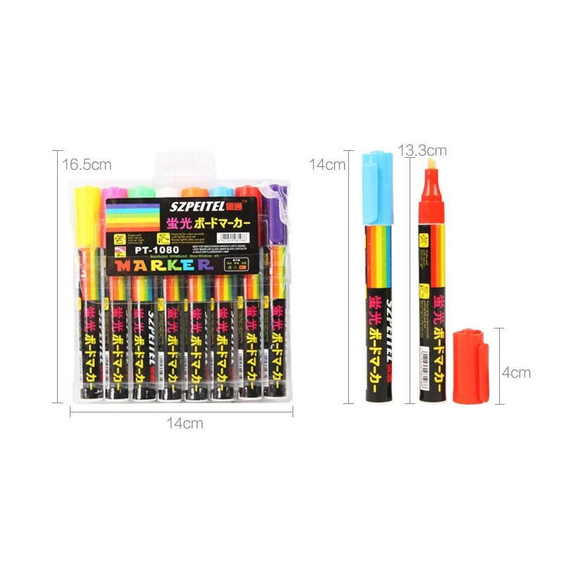 8 väriä 6mm pyyhittävä vino korostuskynäsarja nestemäinen liitu fluoresoiva neon led ikkuna lasi maalikynät valkotaulu tussi