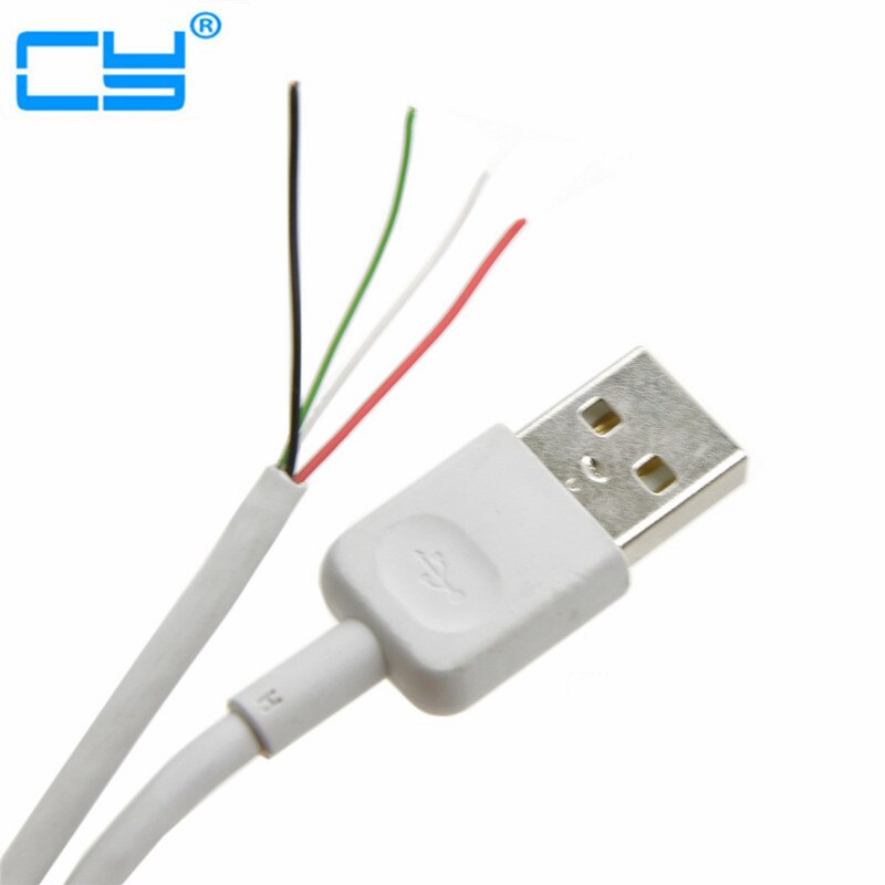 USB 2.0 Type A Male to 4 Wires Open Cable With Braid Shield for DIY OEM White 0.3m 0.5m 0.7m