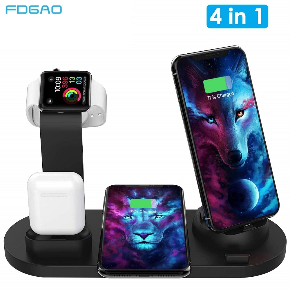 Fdgao Draadloos Opladen Qi 10W Fast Charger Stand Voor Iphone 11 Pro X Xs Max Xr 8 Airpods Pro apple Horloge 4 In 1 Docking Station