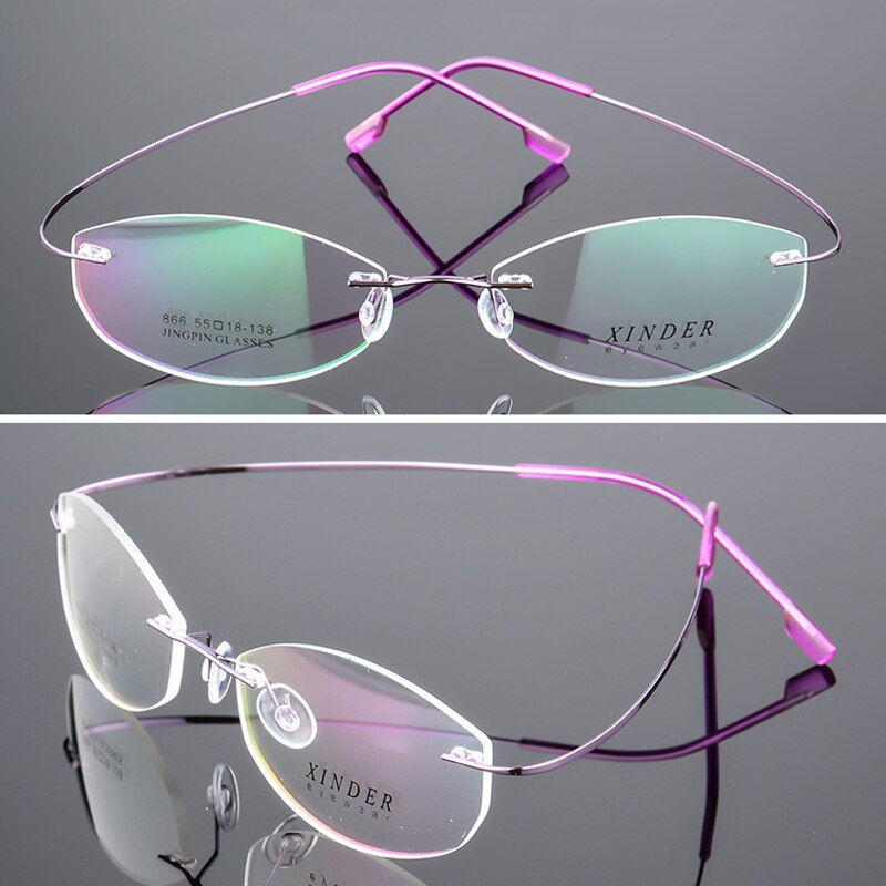 Seemfly titanium legering briller ramme superelastiske kantløse kvinder metal ultralette briller ramme kvindelige beskyttelsesbriller unisex briller: Lilla