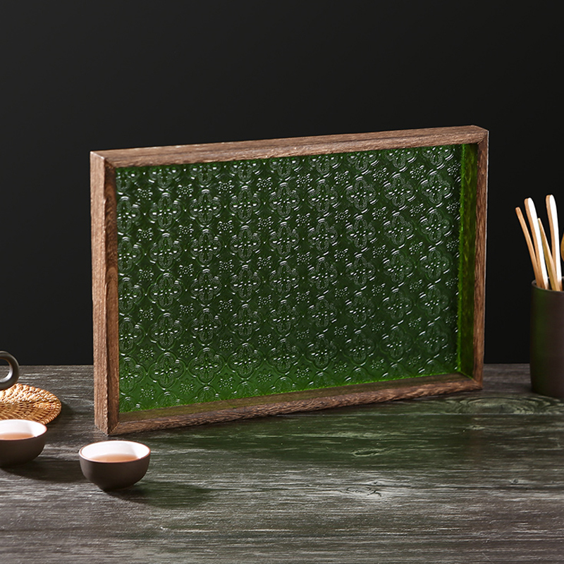 Retro Begonie Blume Tablett Rechteckige Platte Haushalt Holz Dessert Platte Tee Platte Glas Platte Wohnzimmer Desktop Dekoration
