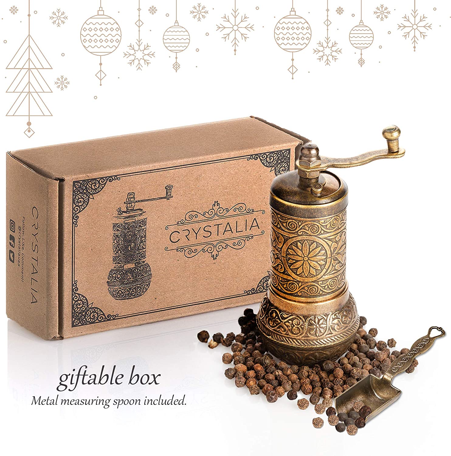 Black Pepper Grinder Refillable English Spice Mill with Adjustable Coarseness Manual Handle with Pepper Mill Spice Grinder