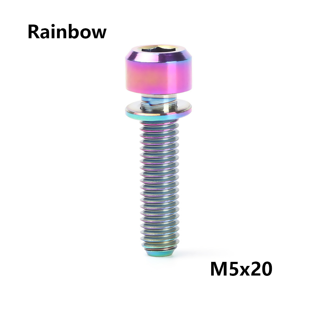 Tc4 m5 16mm/18mm/20mm titan stamme festebolter for sykkel mtb sykkel stamme skruer faste bolter sykkel sykkel deler 3 farger: M5 x 20- regnbue