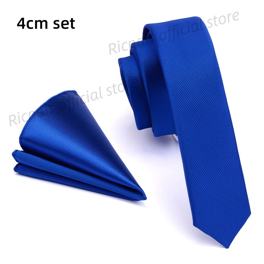 Ricnais-Corbata ajustada de 4cm para hombre, conjunto de pañuelo de Color liso rojo y amarillo, para y boda: Azul