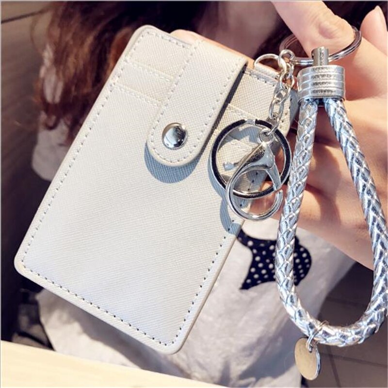 Pu Lederen Badge Houder Kantoor Key Id-kaart Houders Mini Portemonnee 3-Slot Lanyard Credit Card Bus Kaart Tas reizen Accessoires: grey2