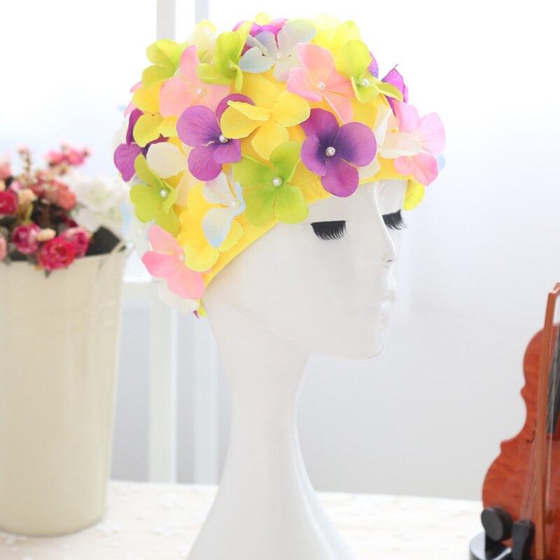 Sombrero de baño con pétalos 3D para mujer, gorro de baño con flores para piscina, novedad de: assorted