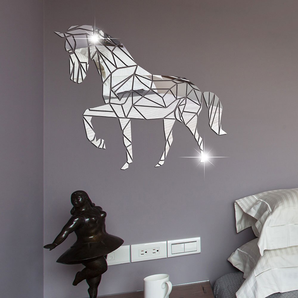 Cheval en forme de miroir acrylique Stickers muraux chambre salon décor accessoires de décoration de la maison