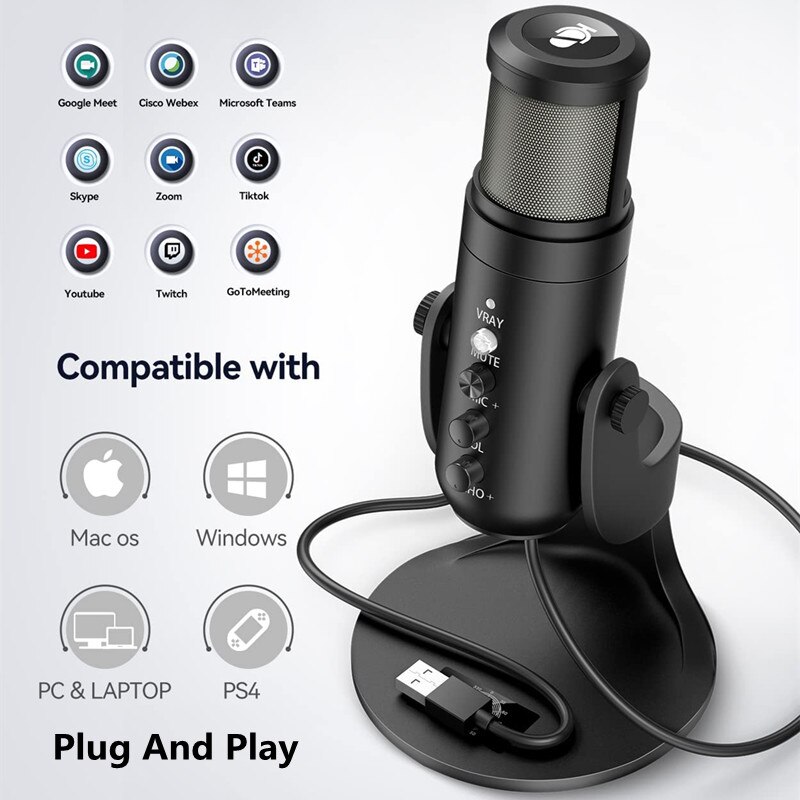 Type C Lightning Usb Condensator Microfoon Voor Telefoon Pc Live Karaoke Opname PS4 Game Microfoon Met Geluidskaart Rgb Licht