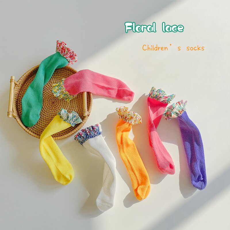 1393a 2 paia/lotto calzini per bambini 2022 primavera estate nuovo pizzo floreale calzini per bambini cotone doppio ago 3-8 anni calzini per ragazze 1190