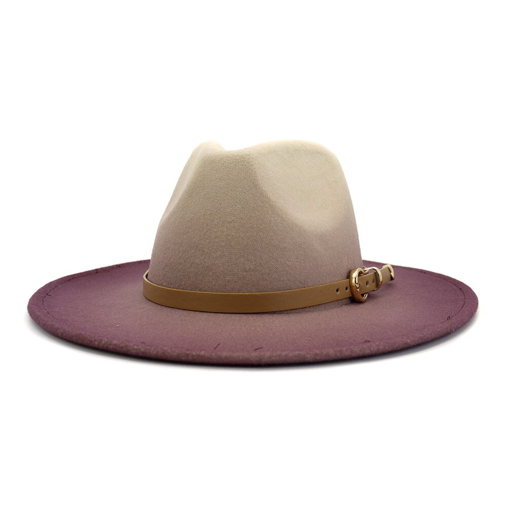 Vinter efterår kvinder mænd uld trilby filt fedora hat retro bred brede gentleman gradient farve jazz hætter: 4