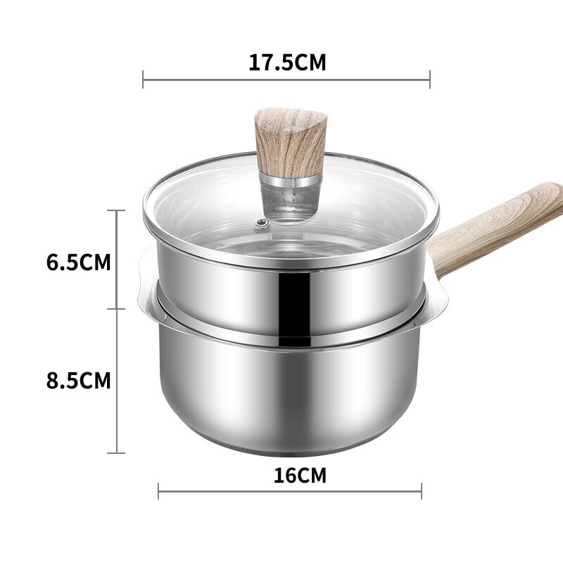 Stainless Steel Milk Pan Baby Cooking Pot with Steamer and Lid Nonstick Saucepan Quart Butter Warmer Household Cookware